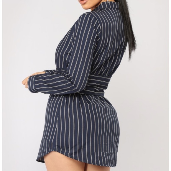 Striped Shirt Dress- Navy and White - Picture 2 of 4